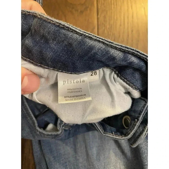 PISTOLA High Rise Slim Cigarette Destroyed Leg Jeans Ankle Blue 28 Zip Womens - Picture 6 of 6